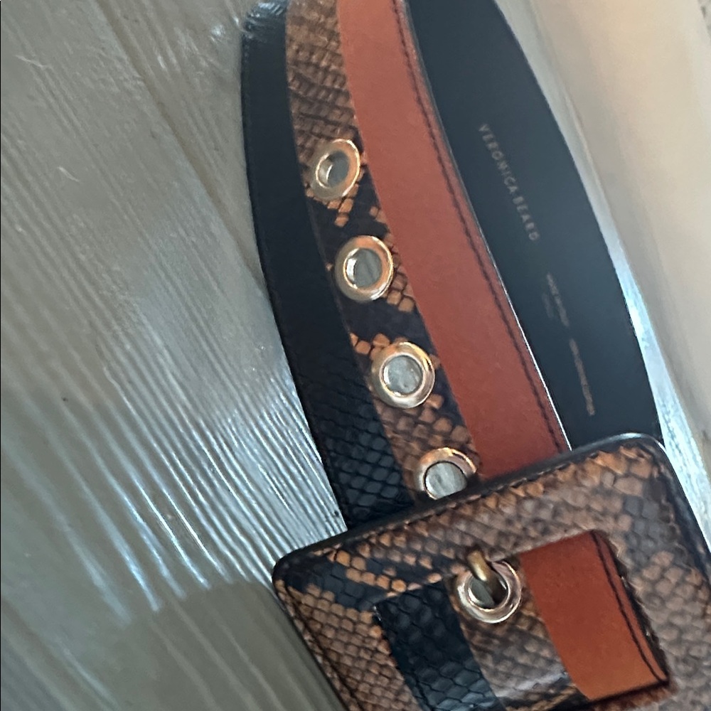 Veronica Beard Black and Tan Snake Print Belt - Picture 3 of 3